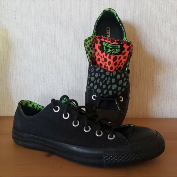 Converse All Star Chuck Taylor Sneakers Womens 9.5 Double Tongue Black Cheetah - Picture 2 of 12